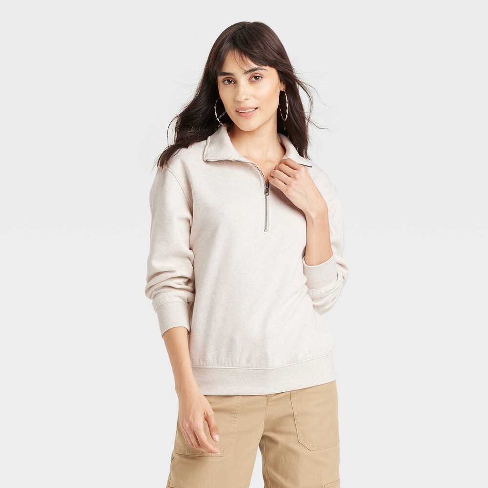 Universal Thread Leisure Studio Quarter Zip Pullover Sweatshirt - Oatmeal S